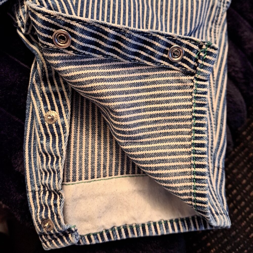 OshKosh B’Gosh Vestbak Striped Denim Railroad Engineer Bib Overalls W/Snap Legs - Picture 7 of 9